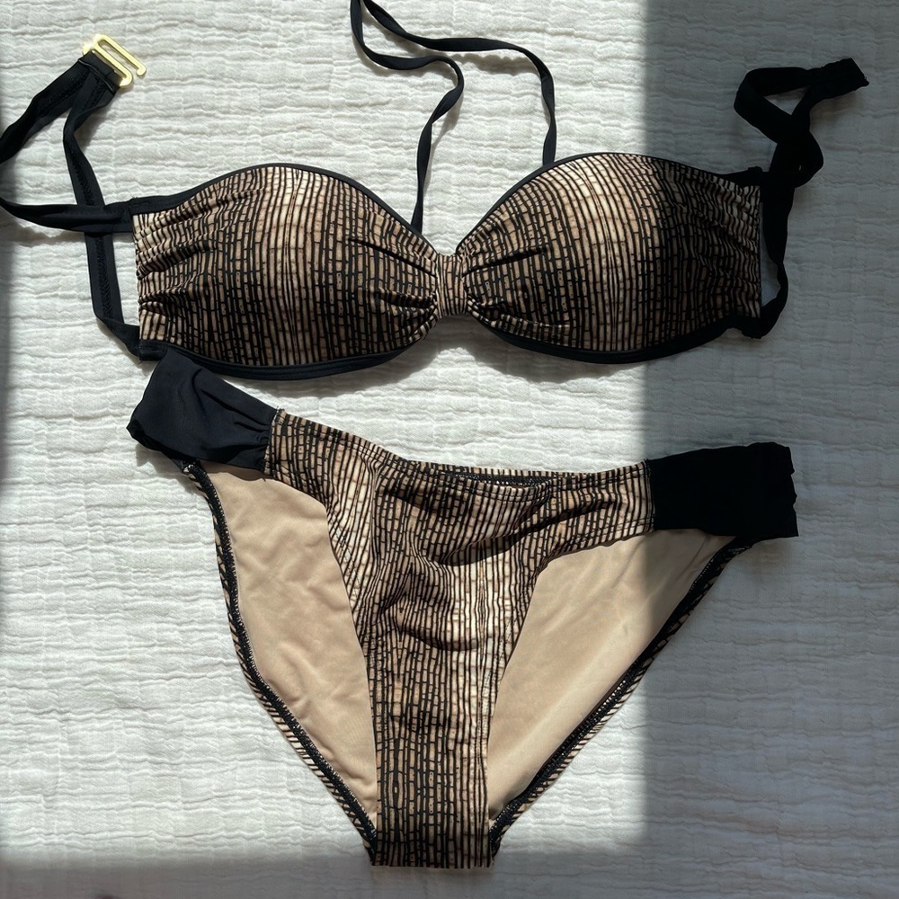 NWOT TART SWIM in size M, strapless/ neck tie top, unique pattern, black brown - Picture 2 of 7
